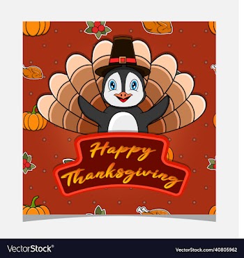 happy thanksgiving card with cute penguin