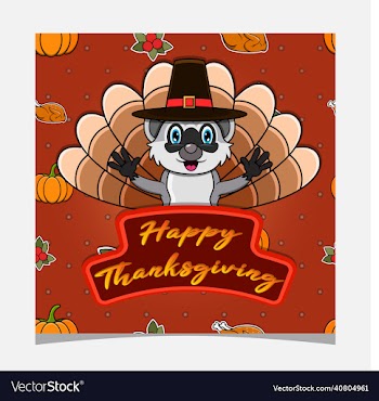 happy thanksgiving card with cute raccoon