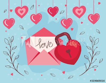 happy valentines day card with envelope and decoration design