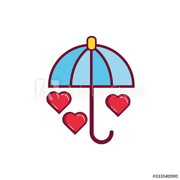 happy valentines day hearts with umbrella line and fill style