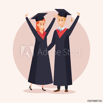 happy woman and man graduation with rope and cap