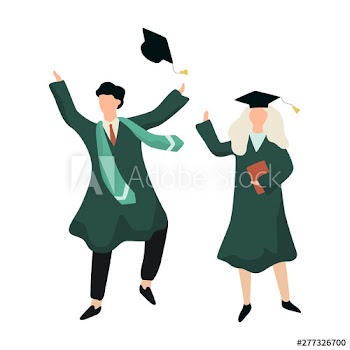 Happy woman and man in graduation gown