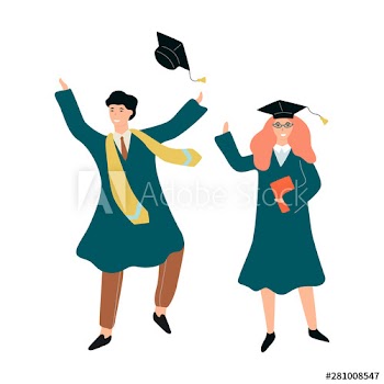 Happy woman and man in graduation gown