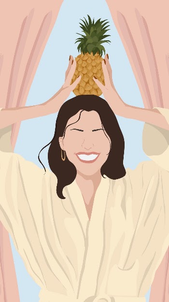 Happy woman mobile wallpaper with pineapple, | Free Photo Illustration - rawpixel