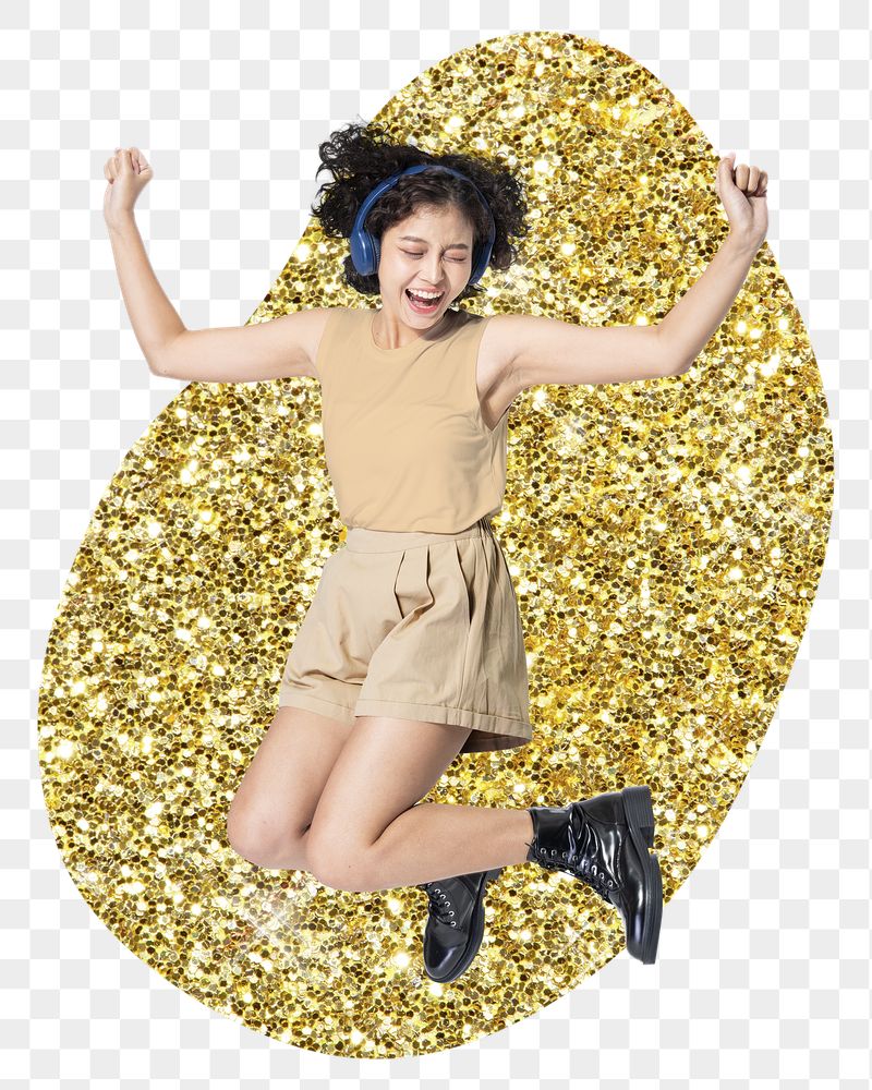 Happy woman png sticker, gold | Free PNG - rawpixel