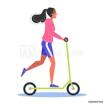 Happy woman riding on the scooter