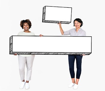 Happy women holding two empty boards | Free stock psd mockup - 490999