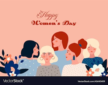 happy womens day card with five women