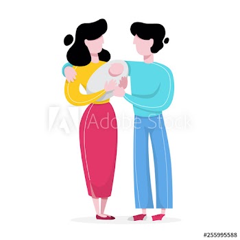 Happy young dad and mom holding baby