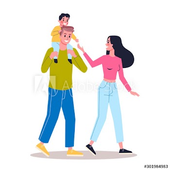 Happy young dad and mom with child boy