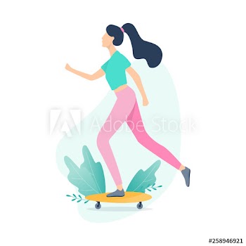 Happy young girl skateboarding