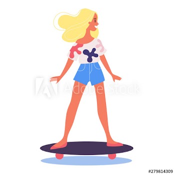 Happy young girl skateboarding
