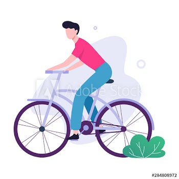 Happy young man ride bicycle