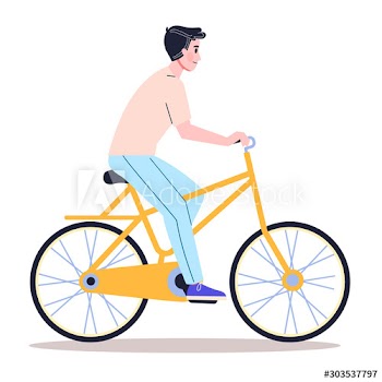 Happy young man ride bicycle side view