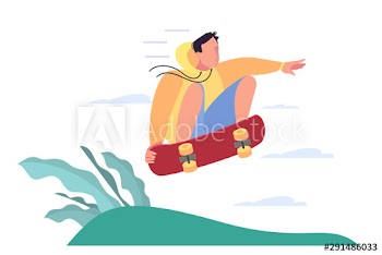 Happy young man skateboarding