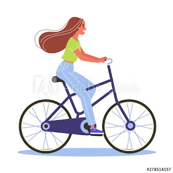 Happy young woman ride bicycle