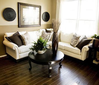 Hard wood flooring in living room area