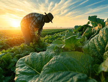 Harvesting at Sunrise in Lush Fields
