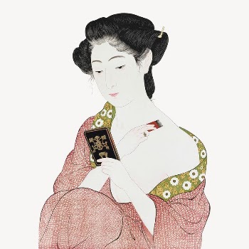 Hashiguchi's woman applying powder collage | Free PSD Illustration - rawpixel