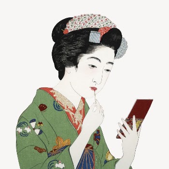 Hashiguchi's Woman Applying Rouge collage | Free PSD Illustration - rawpixel