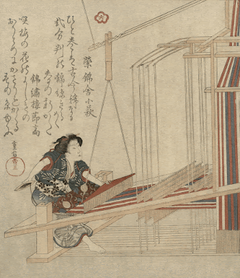 "Hataori" (Weaving) woodcut print | Free Photo - rawpixel