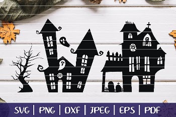Haunted House SVG Silhouettes, Halloween Haunted Mansion SVG