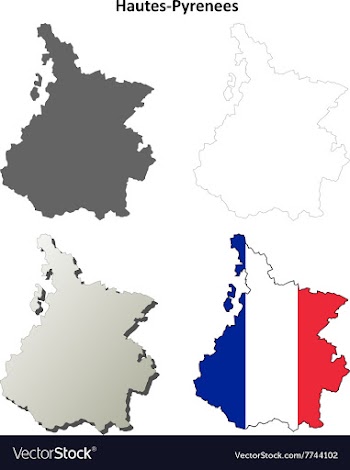 Hautes-Pyrenees Midi-Pyrenees outline map set vector image
