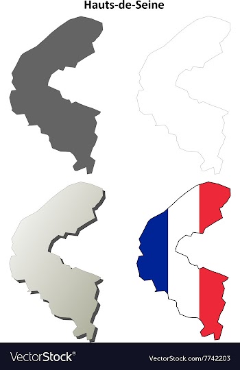 Hauts-de-Seine Ile-de-France outline map set vector image