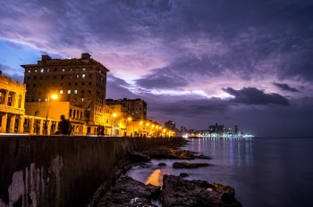 Havana beach strip at night.