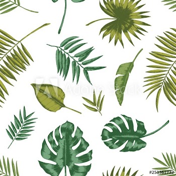 Hawaiian seamless pattern with tropical foliage on white background