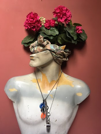 Headbust With Pink Flowers