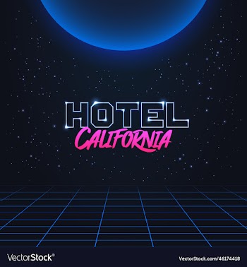 headline of signboard with text hotel california