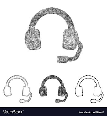 Headphone icon set - sketch line art vector image