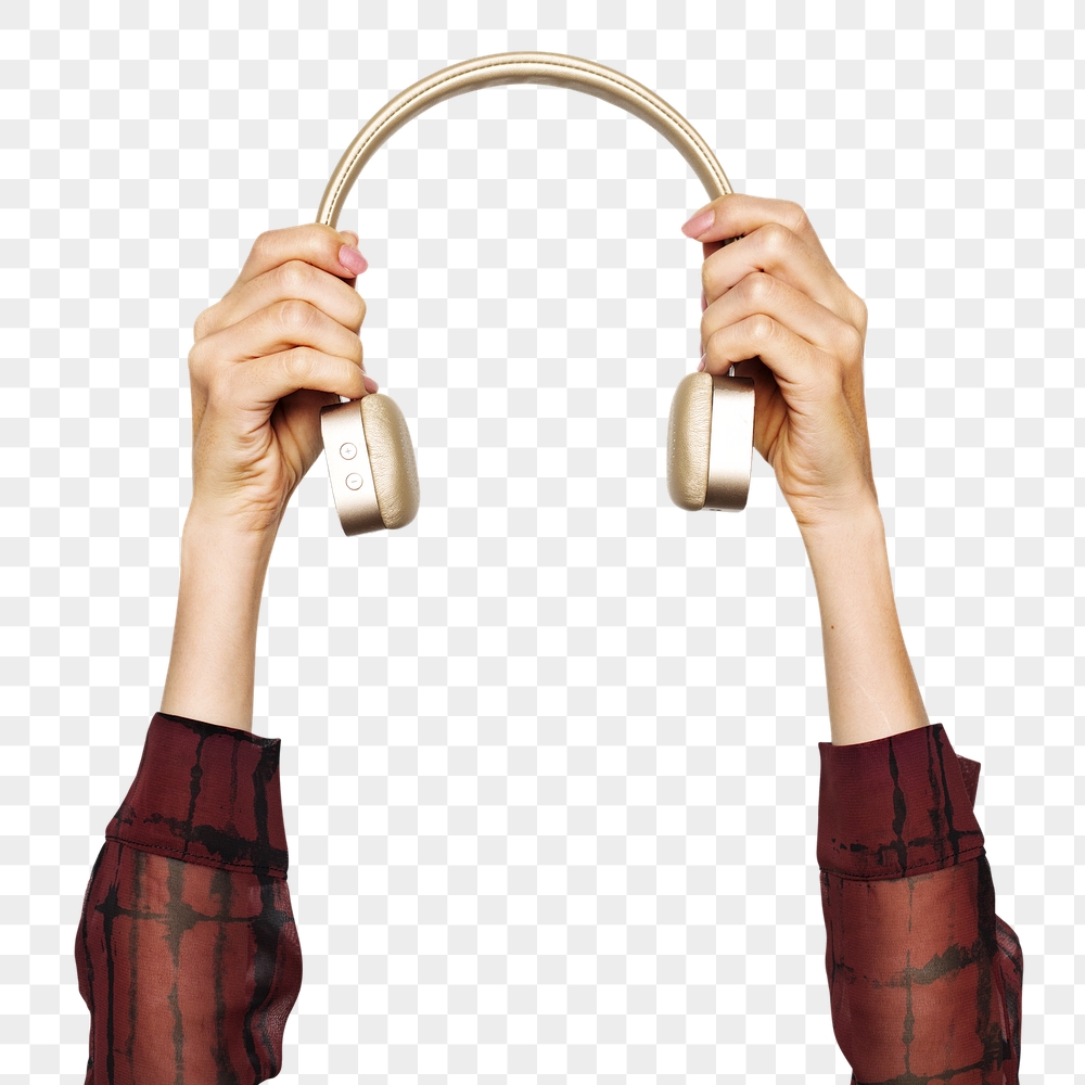 Headphones png in hand sticker | Free PNG - rawpixel
