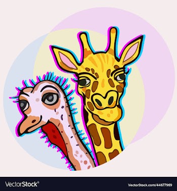 heads of giraffe and ostrich animals with long