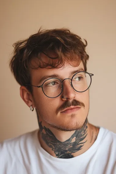 Headshot of a tattooed man with glasses in a professional portrait Headshot of a tattooed man with glasses in a professional portrait