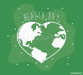 health day celebration poster with heart earth planet