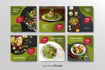 Healthy food instagram post collection with photo Free Vector