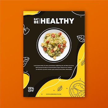 Healthy food restaurant flyer with photo Free Vector