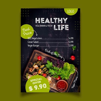 Healthy food restaurant poster design Free Vector