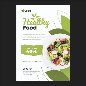 Healthy food restaurant poster with photo Free Vector