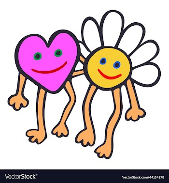 heart and camomile flower walking together and