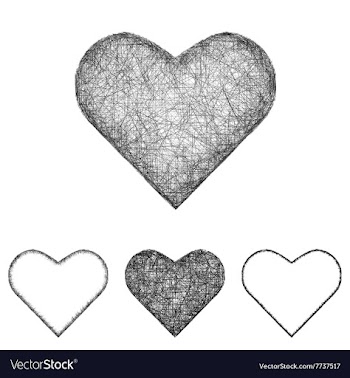 Heart icon set - sketch line art vector image