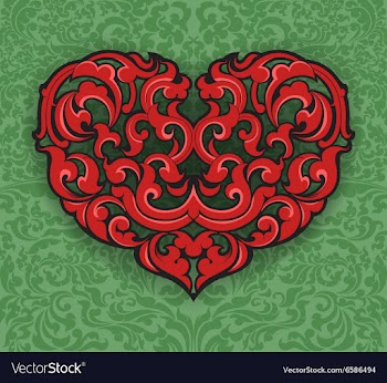 Heart on green pattern vector image