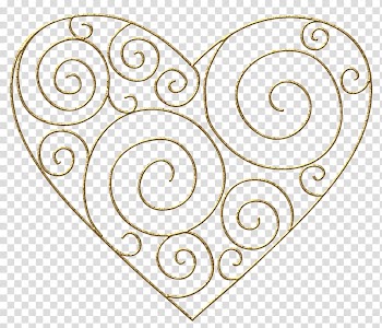 Heart-shape brass-colored illustration, Heart Line art , Gold Deco Heart transparent background PNG clipart