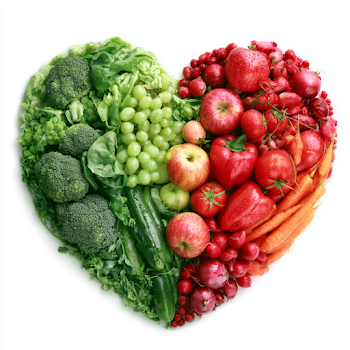 Heart-Shaped Arrangement of Fresh Fruits and Vegetables