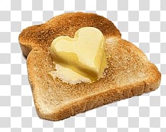 Heart-shaped butter melts on top of toast bread, Heart Shaped Butter on Toast transparent background PNG clipart