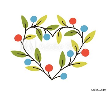 Heart-shaped frame or border made of branches with berries and leaves