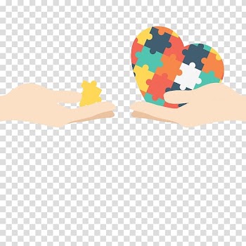 Heart-shaped puzzle illustration, Disability Child Autism Health Care, Cartoon hand holding heart-shaped collage transparent background PNG clipart