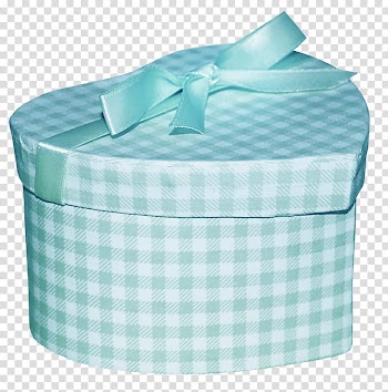 Heart-shaped teal plaid gift box transparent background PNG clipart